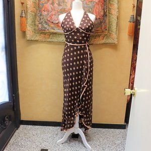 Brown and Tan Polka Dot Halter Dress Size 9
